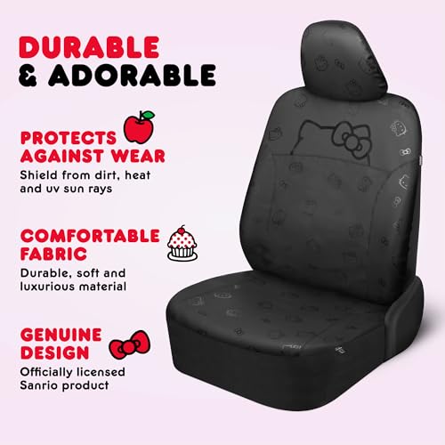 Carbella Hello Kitty Car Seat Covers - Cute Front Seat Covers, PU Leather Seat Covers for Cars, SUV, Van, Trucks, Hello Kitty Car Accessories 2pc Black - color: Seat Covers Leather-Black, style: Hello Kitty