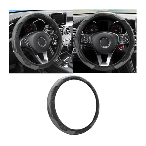 Osilly Car Steering Wheel Cover, 15 inch Carbon Fiber Microfiber PU Leather Elastic Steering Wheel Protector for Men Women, Anti-Slip Breathable Car Interior Accessories for Most Cars (Black/Gray) - color: Black/Gray