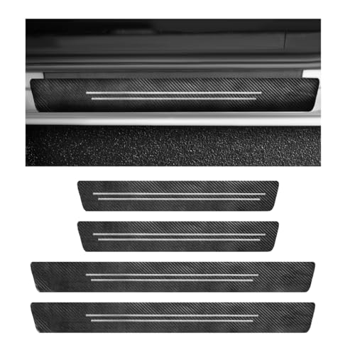 4 PCS Car Door Sill Protector, Anti-Scratch Carbon Fiber Leather Car Door Entry Edge Guard, Waterproof Threshold Scuff Protection Cover Sticker for Cars (White-4pcs) - color: White-4pcs