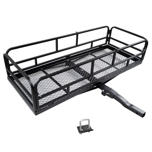 60" x 24" x 13" Hitch Cargo Carrier, 600 Lbs Heavy Duty Folding Luggage Rack for SUV & Truck, Steel Mesh Cargo Carrier Hitch Mount Fits 2" Receiver, Powder Coated Vehicle Cargo Basket - color: 60x24x13 inch