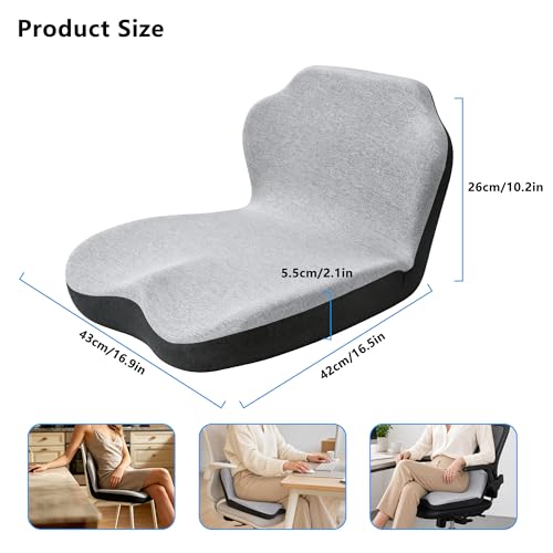Memory Foam Truck Seat Cushion & Lumbar Support Set – Ergonomic U-Shape Tailbone Relief + L-Shape Back Cushion for Long-Haul Semi/Pickup Drivers Breathathable Cover Non-Slip Bottom Light Gray - size: Light Gray+Dark gray