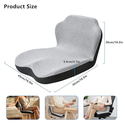 Memory Foam Truck Seat Cushion & Lumbar Support Set – Ergonomic U-Shape Tailbone Relief + L-Shape Back Cushion for Long-Haul Semi/Pickup Drivers Breathathable Cover Non-Slip Bottom Light Gray - size: Light Gray+Dark gray