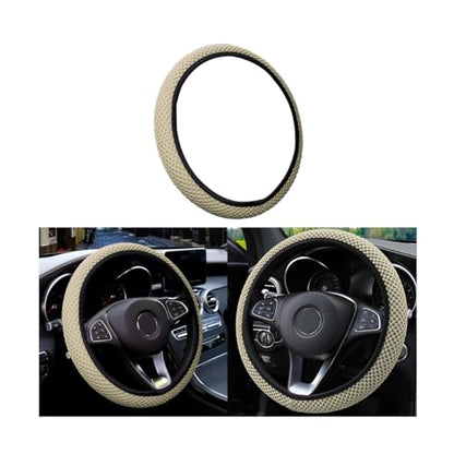 Elastic Stretch Steering Wheel Cover, Universal 15 Inch Automotive Steering Wheel Cover, Microfiber Breathable Ice Silk, Anti-Slip, Odorless, Easy Carry,Warm in Winter and Cool in Summer (Beige) - color: Beige