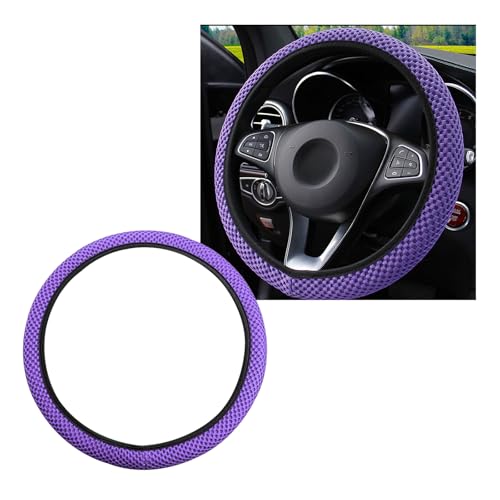 Yourkar Elastic Steering Wheel Cover, 15"×15" Comfy Breathable Stretch Steering Wheel Protector, Ice-Silk Cloth Polyester Steering Wheel Cover for Men Women, Car Accessories (Purple) - color: Purple