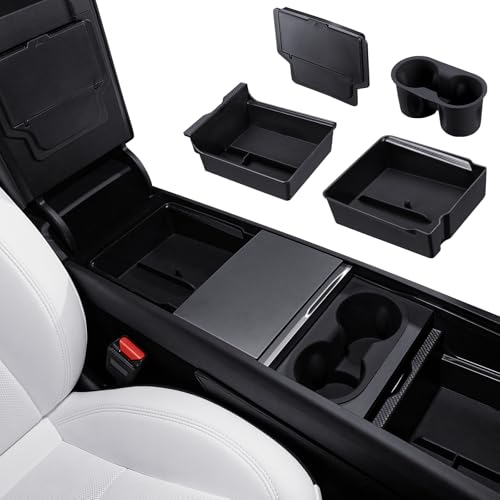 Motrobe 4PCS 2026 Center Console Organizer Tray for Tesla Model Y Juniper (Only Premium & Performance 2025/2026) Model 3 Highland (Standard, Premium & Performance 2024/25/26) Accessories - size: 4PCS Console Tray(Model Y Juniper & 3 Highland)