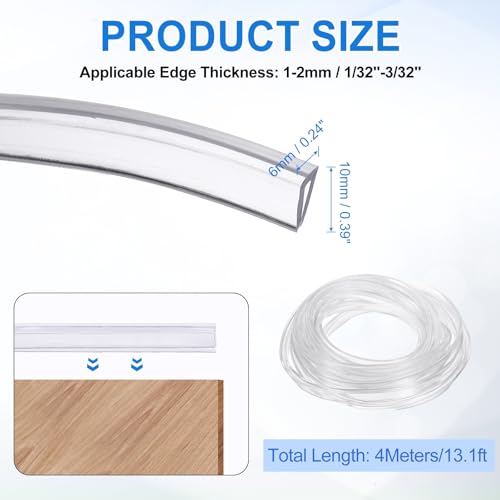 uxcell Clear Edge Trim, 13.1Ft Silicone U Channel Edge Protector, Edges Guards Fits 1/32"-3/32" for Car Doors Sheet Metal Parts (1/4" W x 3/8" H) - size: 13.1Ft x 1/4" x 3/8", Fits 1/32"-3/32"