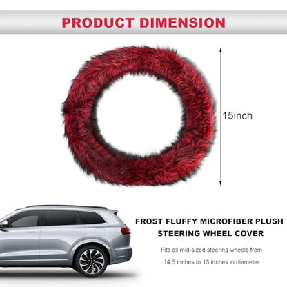 Fluffy Steering Wheel Cover, 15 Inch Anti-Slip Microfiber Plush Fuzzy Steering Wheel Cover, Winter Warm Elastic Fuzzy Steering Wheel Covers for Women and Men, Car Accessories (Red) - color: Red