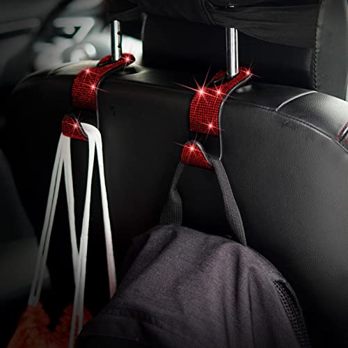 Car Purse Hook Bling Car Headrest Hook for Women Girls, 4 Packs Auto Back Seat Hangers Rear Headrest Hooks for Purse, Bag, Handbag, Grocery (Red) - color: Red