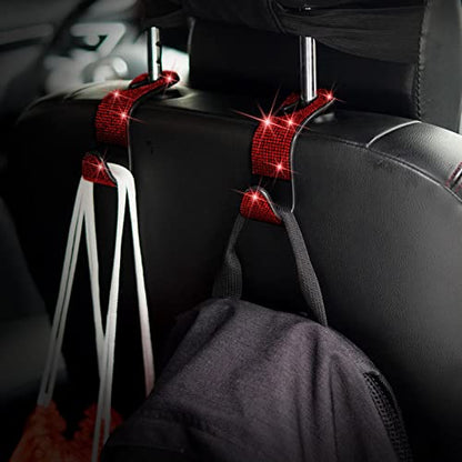 Car Purse Hook Bling Car Headrest Hook for Women Girls, 4 Packs Auto Back Seat Hangers Rear Headrest Hooks for Purse, Bag, Handbag, Grocery (Red) - color: Red