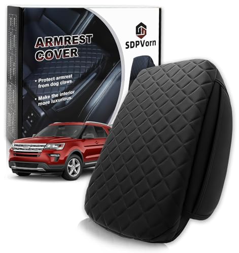 Center Console Cover for Ford Explorer Arm Rest Lid, Diamond Quilted Armrest Pad with 1-Inch Comfort Lift (2011-2019)