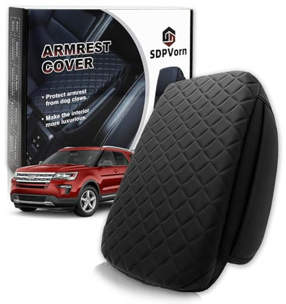 Center Console Cover for Ford Explorer Arm Rest Lid, Diamond Quilted Armrest Pad with 1-Inch Comfort Lift (2011-2019)