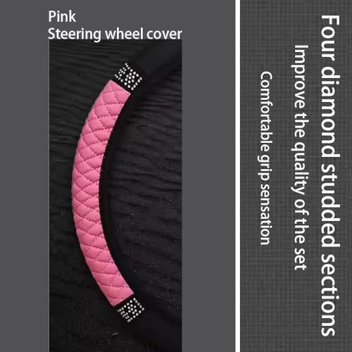 Microfiber Leather Steering Wheel Cover with Anti-Slip Lining Universal Car Accessory for Steering Wheel with a Diameter of 14.5-15 inch (Pink) - color: Pink