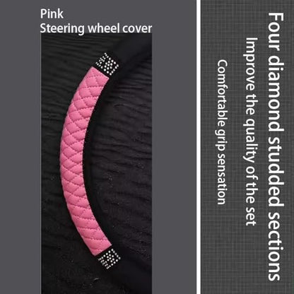 Microfiber Leather Steering Wheel Cover with Anti-Slip Lining Universal Car Accessory for Steering Wheel with a Diameter of 14.5-15 inch (Pink) - color: Pink