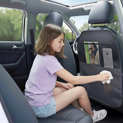 Viaviat Car Seat Protector Large Kick Mat 2 Pack Durable Water Resistant Auto Seat Back Covers with 2 Mesh Pockets Protection Against Dust Mud Scratches (Black, 2-Pack) - color: black