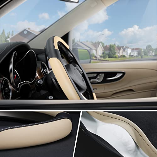 SEG Direct Car Steering Wheel Cover for Medium Standard Size Steering Wheels with 14 1/2-15 inches Outer Diameter, Black and Beige Microfiber Leather - color: 03-Beige, size: Standard size[14 1/2''-15'']