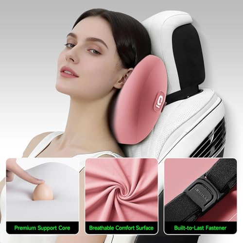 BEBAS Memory Foam Car Headrest Pillow - Breathable Neck Support Pillow for Driving, Universal Fit Cars/SUVs/Tesla/Toyota & Office Chair, Removable Cover (Pink, 4-Season) - color: Pink