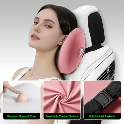 BEBAS Memory Foam Car Headrest Pillow - Breathable Neck Support Pillow for Driving, Universal Fit Cars/SUVs/Tesla/Toyota & Office Chair, Removable Cover (Pink, 4-Season) - color: Pink