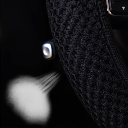 3PCS 15Inch Car Steering Wheel Cover Armrest Cover Gear Shift Cover Set, Microfiber Breathable Anti-Slip Automotive Steering Wheel Protector, Vehicle Interior Decor, Universal Fit（Black）