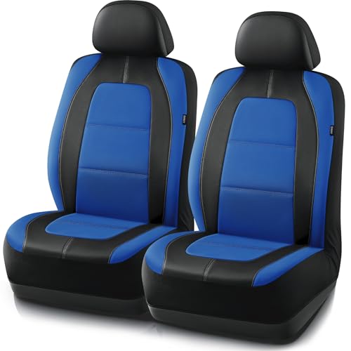 Road Comforts Car Seat Cover, Leather Car Seat Covers, Front Low Back Sport Seat Covers, Airbag Compatible, Universal Fits for Most Cars (Blue)