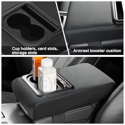 Car Center Console Armrest Pillow with Cup Holder (13.77"*8.26"*2.95") & Phone Holder Waterproof Leather Arm Rest Protector Cushion Car Accessories (Black) - color: Black