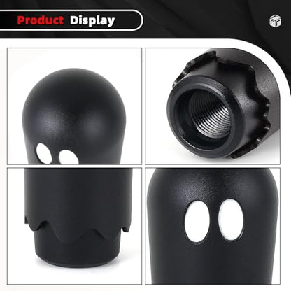Ghost Shift Knob, Aluminum Weighted Automotive Gear Shift Manual knobs Lever with 3 Threaded Adapters M8 M10 M12 x 1.25, Universal for Vehicle Funny Cool Spooky Car Accessories (Black) - color: Black