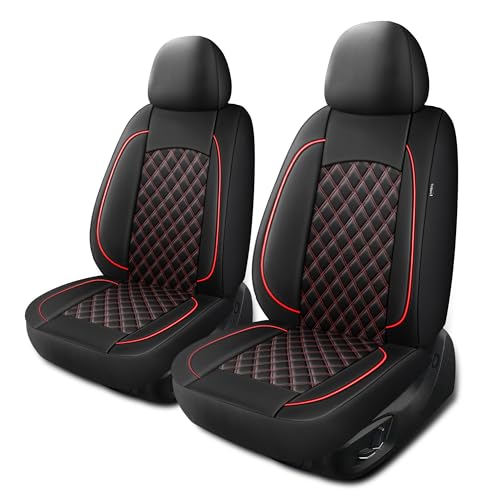 HChengkikz Leather Car Seat Covers, Breathable and Waterproof Napa Leather Automotive Seat Cover, Universal Interior for Cars, Sedans, SUVs, Vans, Trucks (Front Seat, Black + Red) - color: N3 Black Red, size: Front Seat