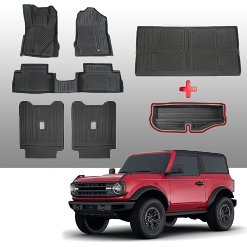 Mabett Interior Cover Mats for Ford Bronco Accessories 2-Door 2025 2021 2022 2023 2024 Front Rear Seat Back Cover Cargo Liners Set (Floor Mats&Seat Back Covers&Cargo Liner&Lower Trunk Storage Mat) - color: 2-Door Full Set Mats