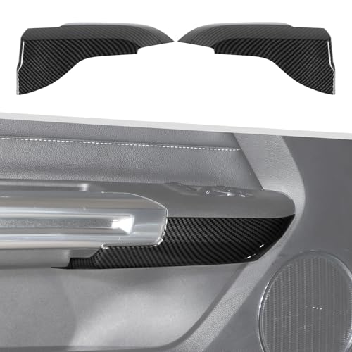 Jimen Fit for Ford Mustang 2015-2024, 2PCS Inner Door Armrest Panel Cover Trim (Carbon Fiber) - color: Carbon Fiber