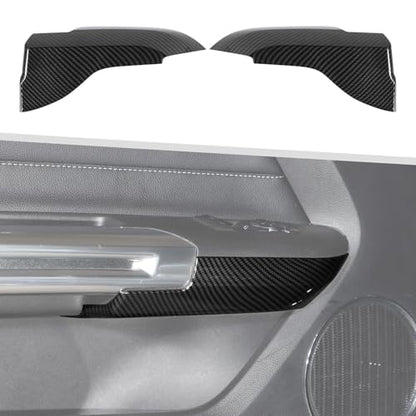 Jimen Fit for Ford Mustang 2015-2024, 2PCS Inner Door Armrest Panel Cover Trim (Carbon Fiber) - color: Carbon Fiber