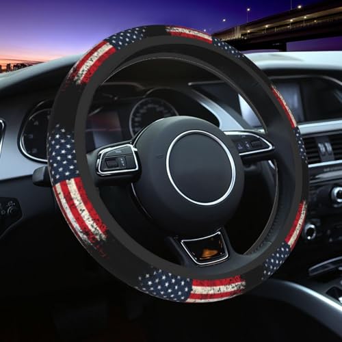 American Flag Steering Wheel Cover Elastic Non-Slip Car Steering Wheel Covers with Seat Belt Shoulder Pad for Women Men - color: American Flag