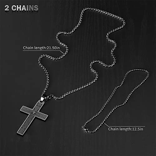 Pendant Cross for Car Rear View Mirror Necklace for Men Charm Car Mirror Hanging Accessories Ornament Stainless Steel Lord's Prayer Cross Necklace With Bible Verse (Black)