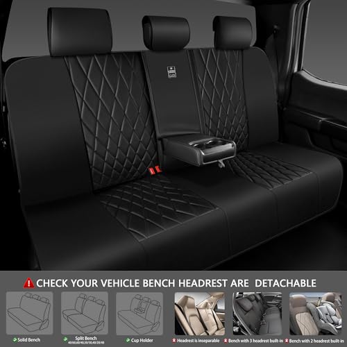 CAR PASS Luxury Faux Leather Rear Bench Car Seat Covers, Waterproof Anti Slip Back Seat Covers, Deluxe Automotive Backseat Cover Universal Fit for Most Cars Sedan SUV Pickup Truck (All Black) - color: Pure Black, size: Rear Seat