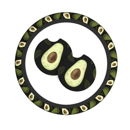 Avocado Steering Wheel Cover With 2 Car Coasters Non Slip Neoprene For Women Men Universal 15 Inch - color: Avocado
