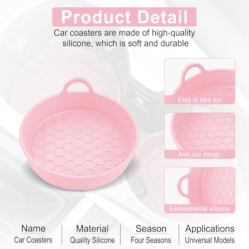 SINGARO Car Cup Holder Coaster, 4PCS Silicone Cup Holder Insert, Universal Non-Slip Cup Holders, Car Interior Accessories for Women and Man, Pink - color: pink
