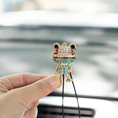 Bling Frog Diamond Car Hanging Ornaments, Crystal Rhinestone Frog Rear View Mirror Pendant Charm (Blue) - color: Blue