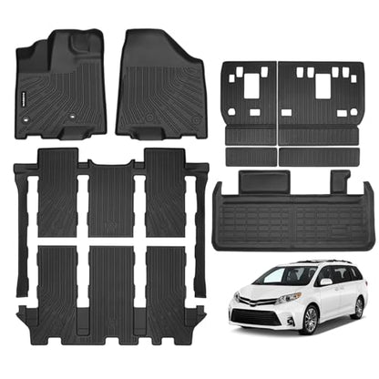Naibeve Floor Mats for 2013-2020 Toyota Sienna 7 Seats (2nd Row Bucket Seats)(Fit Movable/Sliding Center Console Version) - All Weather Floor Mat & Cargo Liner & Backrest Mats Accessories - size: 8)Sienna 7 Seats|2013-2020