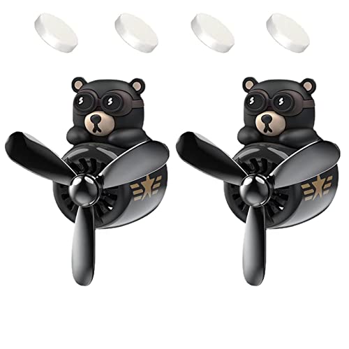 2 Pieces Car Air Fresheners, Cute Bear Pilot Car Diffuser, Propeller Air Outlet Vent Fresheners, Suitable for Automotive Interior Decoration (bear+bear) - color: bear+bear