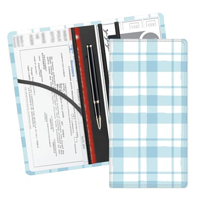 Leather Car Registration and Insurance Card Holder, Cute Car Accessories Vehicle Glove Box Car Organizer for Documents, Cards, License Blue White Plaid - color: Blue White Plaid