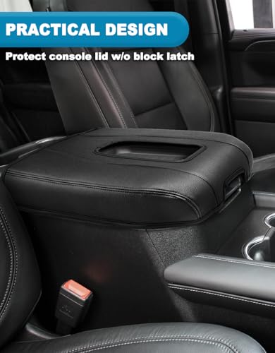 Center Console Armrest Cover for GMC Sierra & Chevy Silverado 2019-2026, Tahoe & Yukon & Suburban 2021-2026, Floor Console Bucket Seat Only, Vinyl Leather Trim, Scratchproof, Black - color: Black