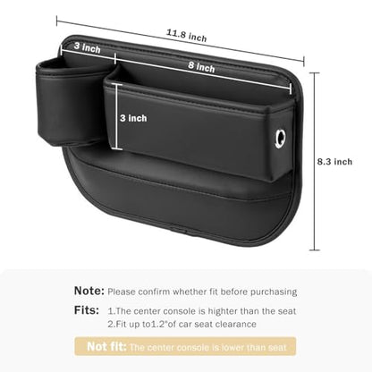 Car Seat Gap Filler Organizer with Cup Holder, Premium PU Leather Interior Accessories for Phone,Sunglasses,Keys, and Small Items, Universal Fit for Car, SUV and Truck,2-Packs Black
