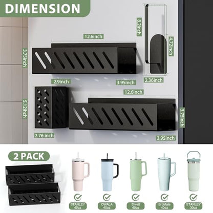 Magnetic Cup Organizer for Full Stanley 30/40 oz Tumbler, 2Pack Water Bottle Holder with Tumbler Lid & Straw Organizer, Ideal for Fridge and other iron surfaces, Flexible disassembly(Black) - size: 6 bottles