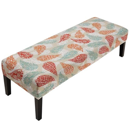 Fuloon Stretch Bench Cover, Anti-Dust Removable Dining Bench Slipcover Washable Seat Cushion Protector for Bedroom, Kitchen, Hotel, Banquet, Light Khaki Flower - color: Flower Light Khaki