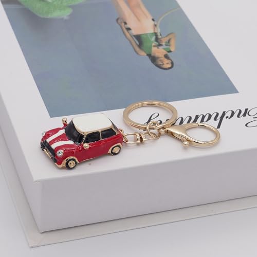 Mini Car Model Keychain Bag Charms Metal Cute Rhinestone 3D Car Accessories Key Chain Ring Gifts for Men Women - color: Red