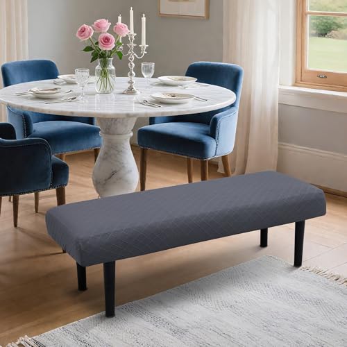 Stretch Bench Seat Cover, Reusable Slipcover for Dining Room & Bedroom, Removable Washable Rectangular Bench Covers, Elastic Fit for Home Furniture(Metallic grey) - color: Argyle Metal Ash