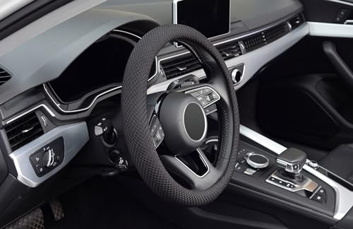 ZHOL Steering Wheel Cover Universal 15 inch Microfiber Breathable Ice Silk Steering Wheel Covers Anti-Slip Car Interior Accessories for Women Men, Warm in Winter and Cool in Summer, Black - color: Black