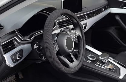 ZHOL Steering Wheel Cover Universal 15 inch Microfiber Breathable Ice Silk Steering Wheel Covers Anti-Slip Car Interior Accessories for Women Men, Warm in Winter and Cool in Summer, Black - color: Black