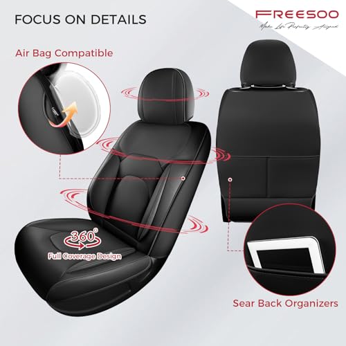 FREESOO Car Seat Covers Front Seats 2PCs,Waterproof Automotive Seat Covers, Leather Cars Interior Covers, Seats Protection Universal fit Babies & Adult (Black) - color: Black, size: 2 Pcs Front Seat