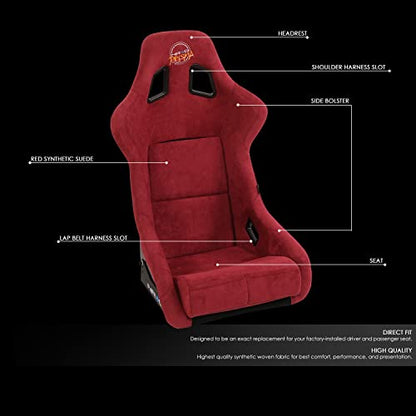 NRG Innovations NRG-FRP-302MAR-PRISMA Universal Fixed Back Bucket Racing Seat for 5-Point Harnesses, Size L, Maroon Alcantara Material, 24" W X 35" H X 18" D - color: Maroon