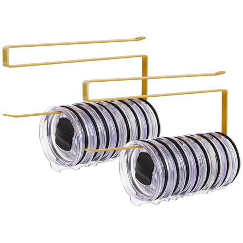 2 Pack Tumbler Lid Organizer, Horizontal Tumbler Lid Storage Hook to Hold Up 20 Lids, Space Saving Cup Lid Holders Under Cabinet Tumbler Lid Hook for Kitchen Organizer, Paper Towel Rack Hanger (Gold) - color: Gold, size: 2 Pack