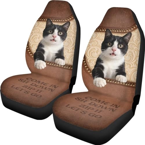 Cow Cat Print Car Seat Covers for Front Seats High Back Automotive Bucket Seat Covers Universal Fit Car Interior Accessories for Truck Sedan SUV - color: Brown - Cow Cat